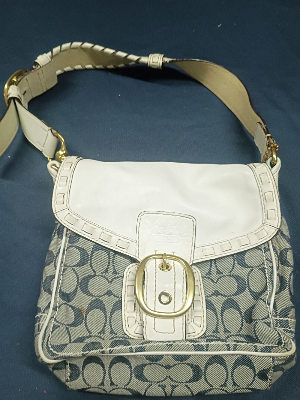 Coach Signature tote bag Vintage White leather with Black/ Grey